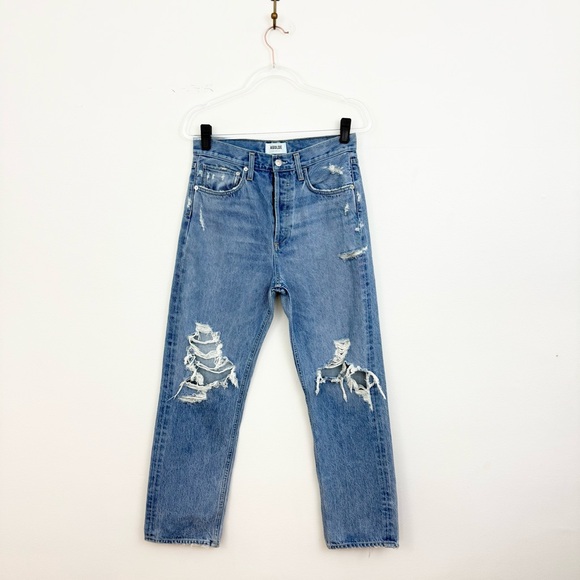 AGOLDE 90s Mid Rise Loose Fit Jeans Fall Out Distressed Straight Leg 27 - Picture 2 of 7